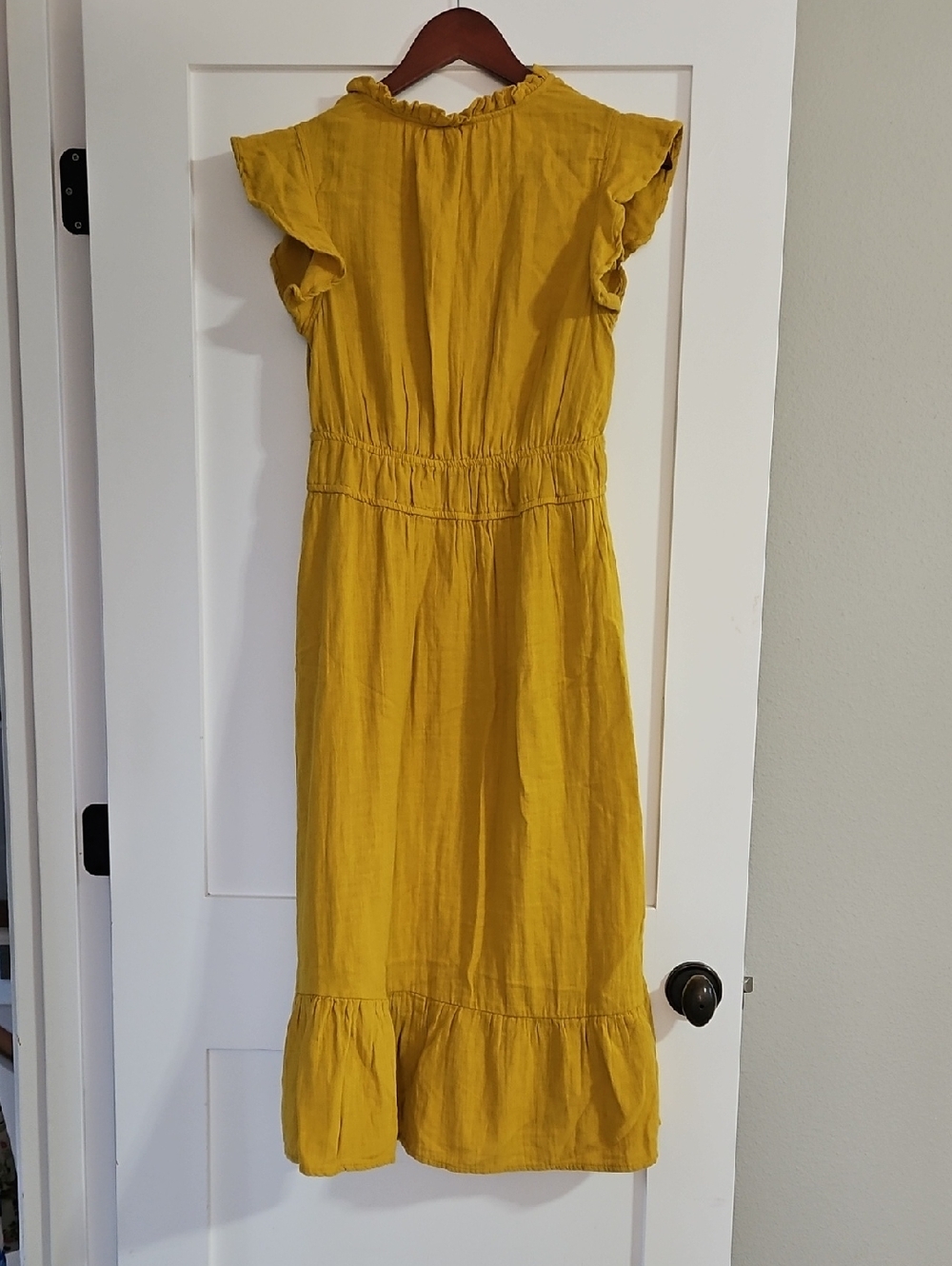 Time and Tru Mustard Yellow V-Neck Ruffle Hem Maxi Dress S (4-6) - Picture 4 of 4